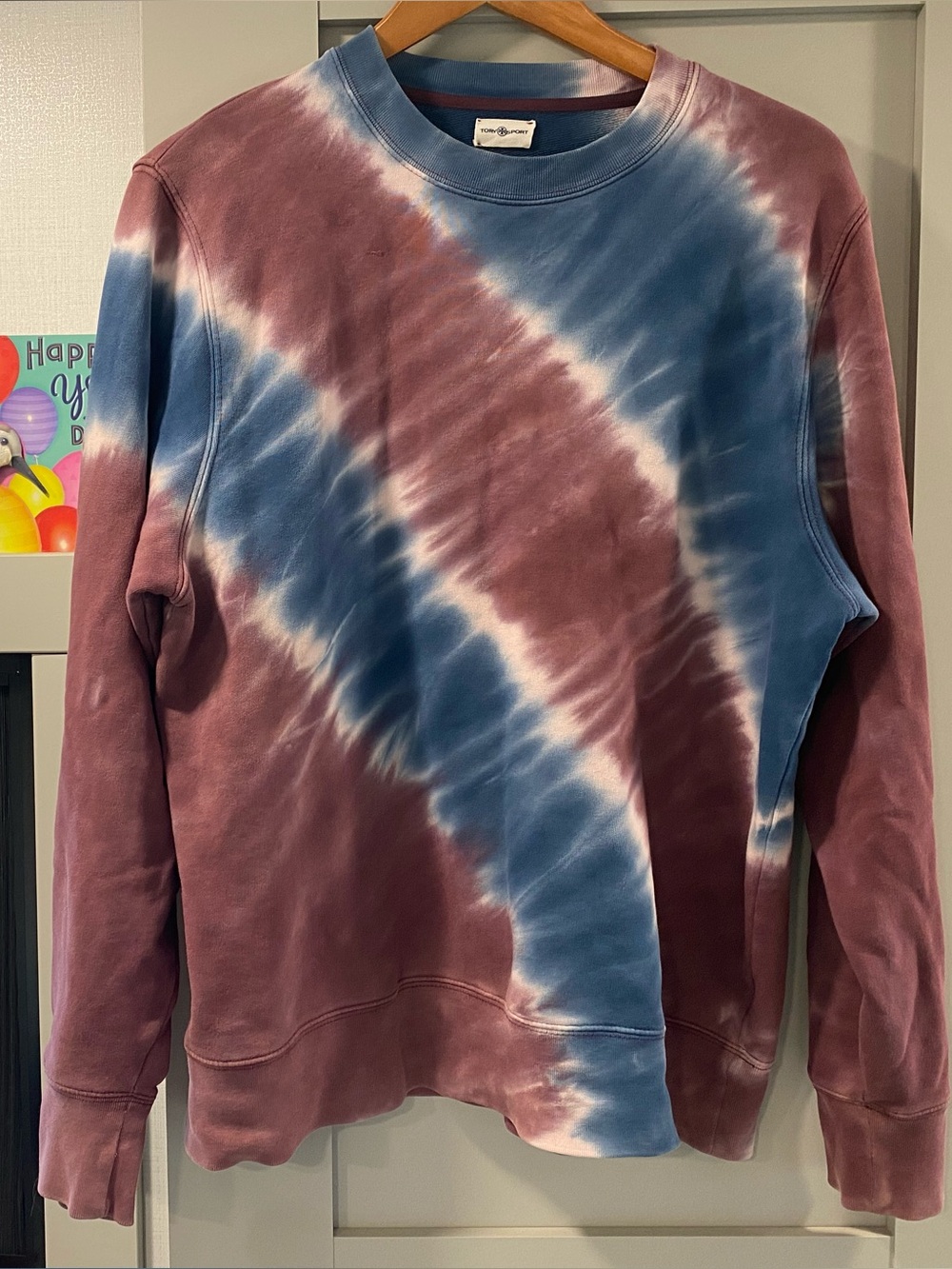 Tory Burch Diagonal Tie-Dye Crewneck Sweatshirt - Blue & Burgundy